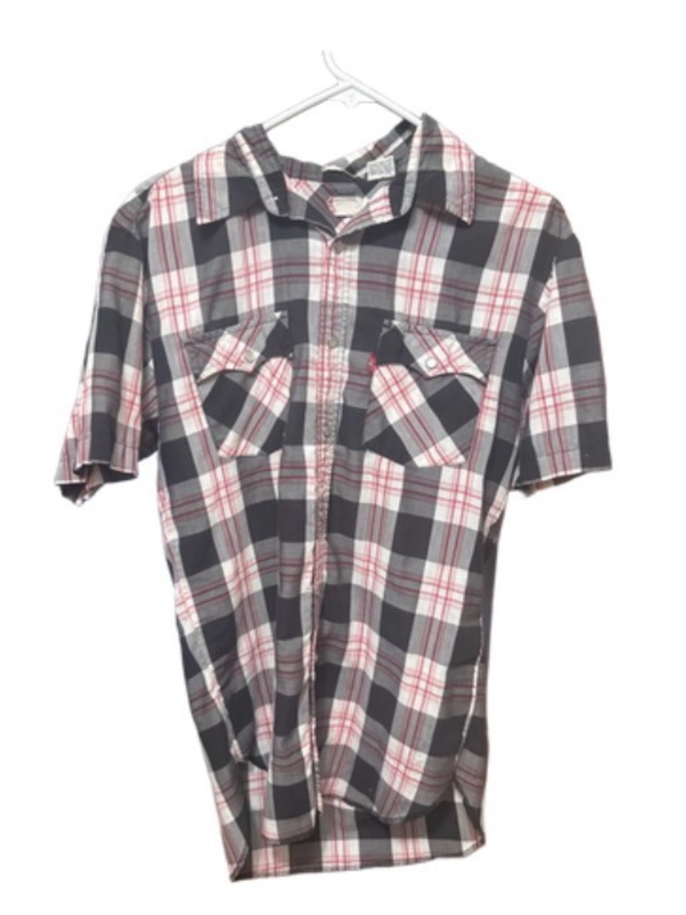 Levi's Short-Sleeve Plaid Button-Down Shirt — Black, White & Red